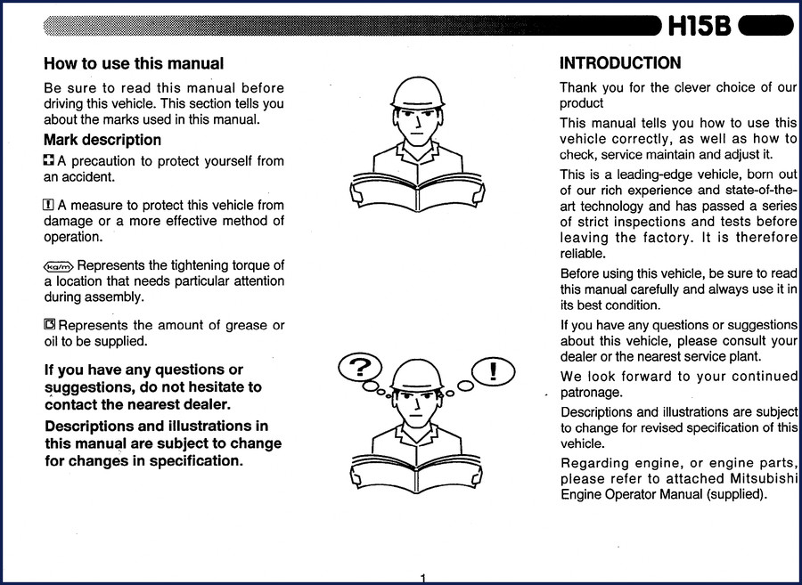 Mitsubishi H15B Operators Manual factory documentation cover page