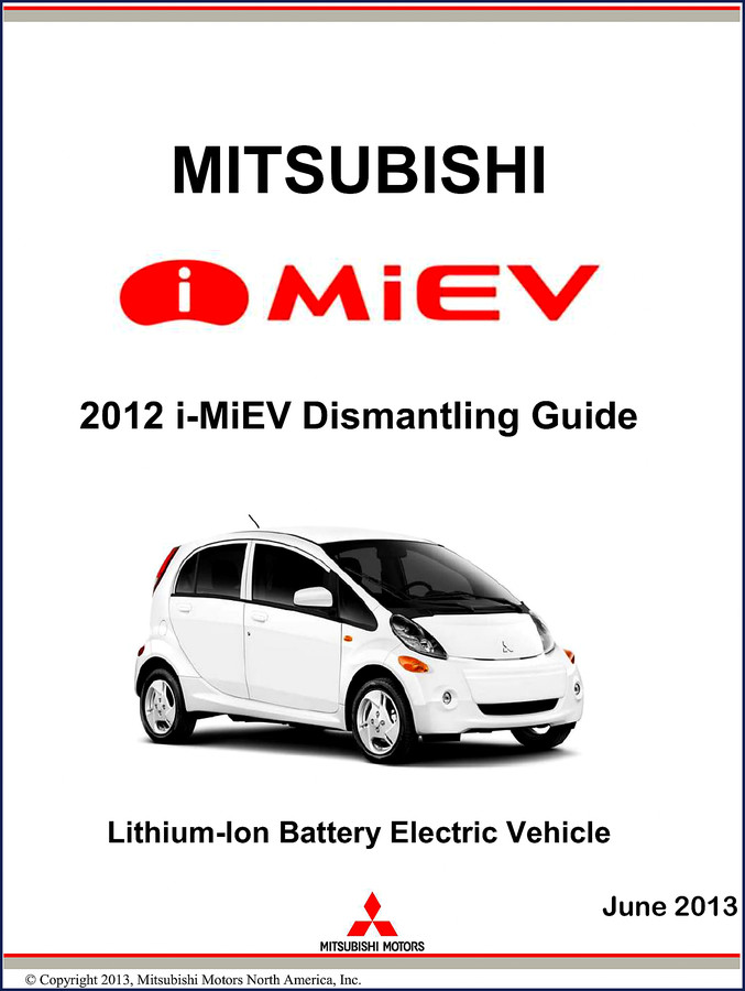 Mitsubishi i-MiEV 2013 Technical Manual cover showing electric vehicle front end