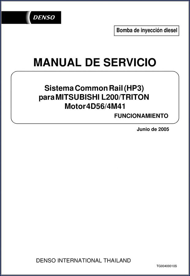 2005 Mitsubishi Triton L200 Common Rail Service Manual cover showing DENSO pump diagram