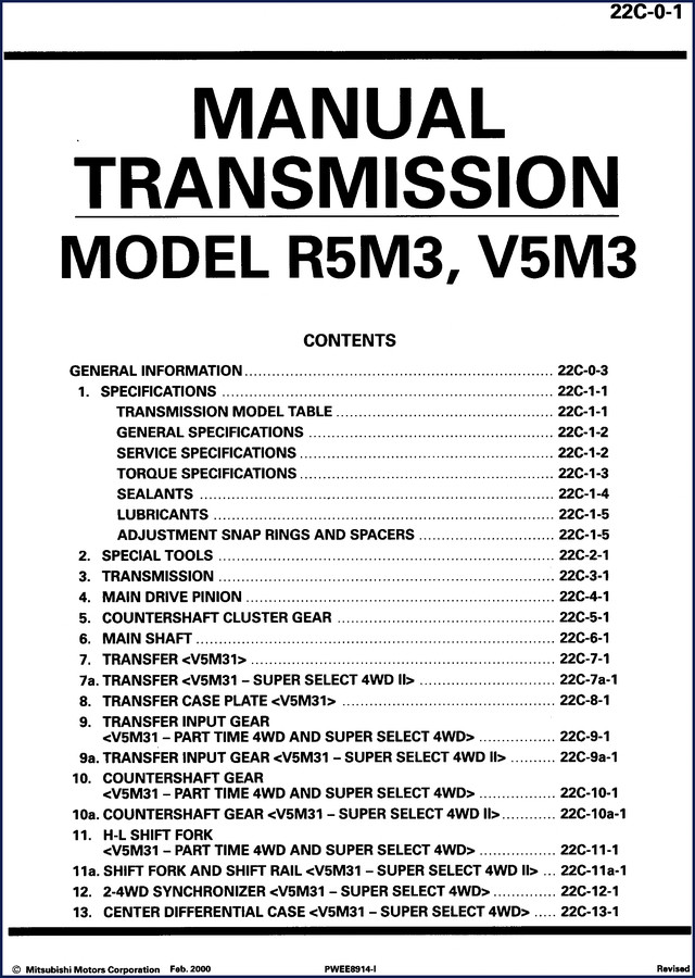 Mitsubishi Motors R5M3 V5M3 2000 Service Manual cover - transmission repair manual
