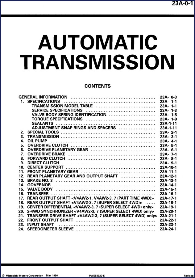 Mitsubishi R4AW2-1 R4AW2-3 R4AW2-7 1996 Workshop Manual cover