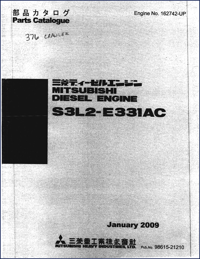 Mitsubishi S3L2 2009 Parts Catalog cover page showing engine model and publication number