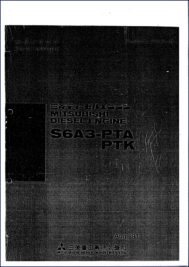 1991 Mitsubishi S6A3-PTA PTK Parts Catalog cover page showing diesel engine assembly diagram