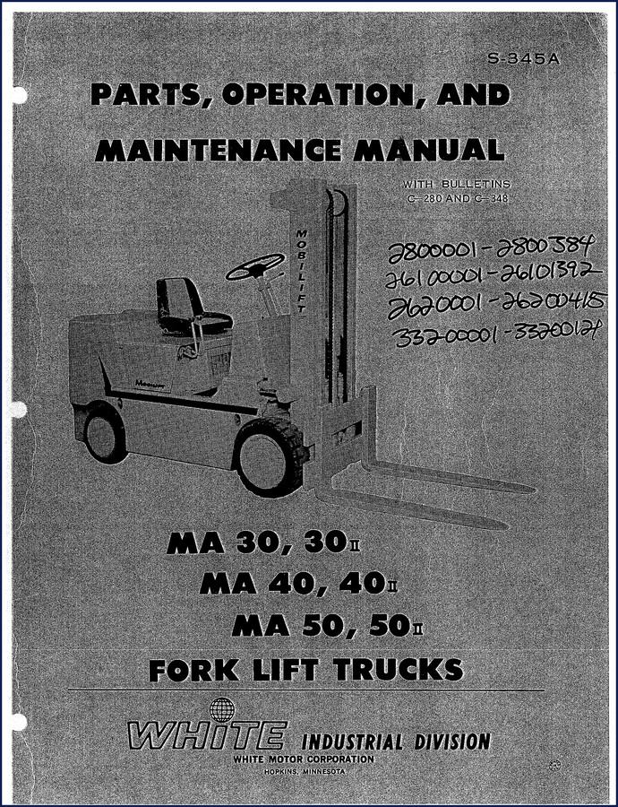 Mobilift MA 30 to MA 50 forklift technical manual cover - 277 pages OEM factory service manual
