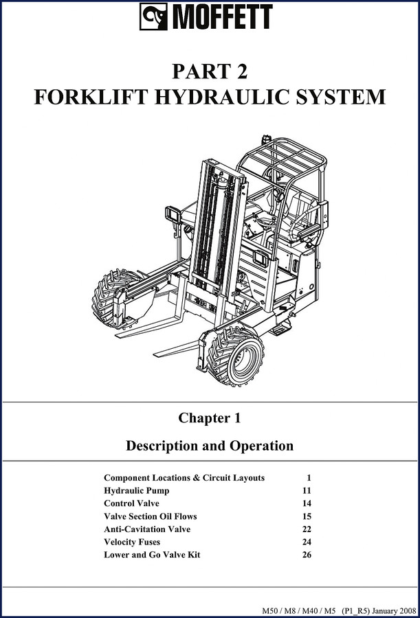 Moffett M50, M40, M8, M5 2008 Hydraulic Schematic cover page showing forklift diagram