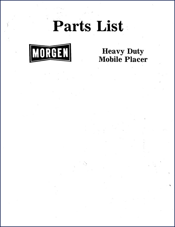 Morgen Mobile Placer Parts Catalog – 40-page OEM factory parts book for concrete placer