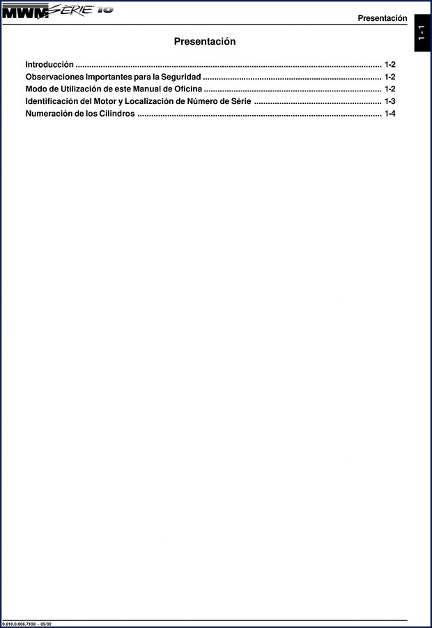 MWM 6.07 TCA Technical Manual cover showing engine cutaway and part numbers