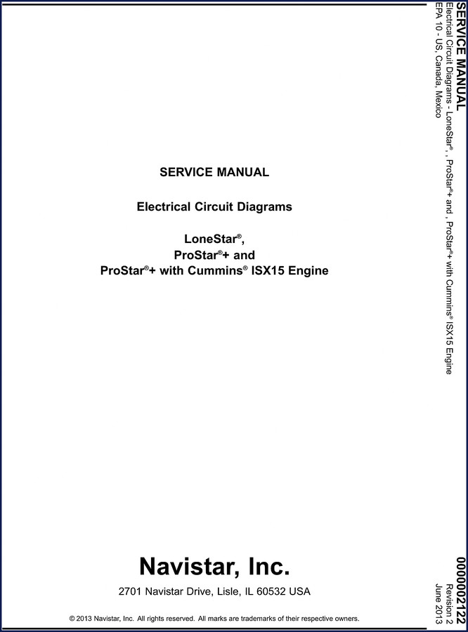 Navistar LoneStar ProStar 2013 Service Manual electrical circuit diagrams cover