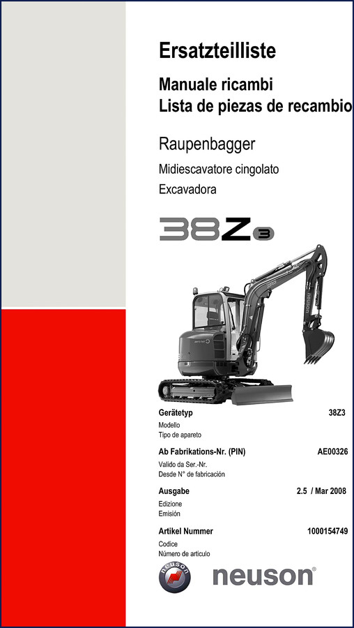 Neuson 38Z3 2008 Parts Catalog cover page
