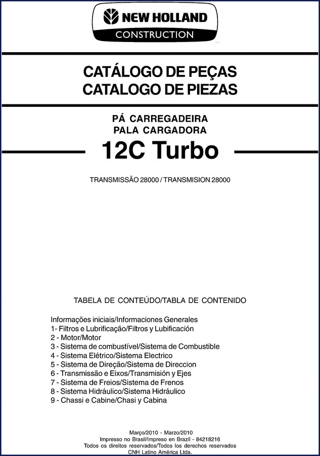 New Holland 12C Turbo Parts Catalog 2010 – Factory OEM Manual cover