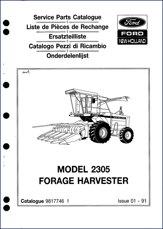 New Holland 2305 1991 Parts Catalog cover showing forage harvester model and OEM part numbers