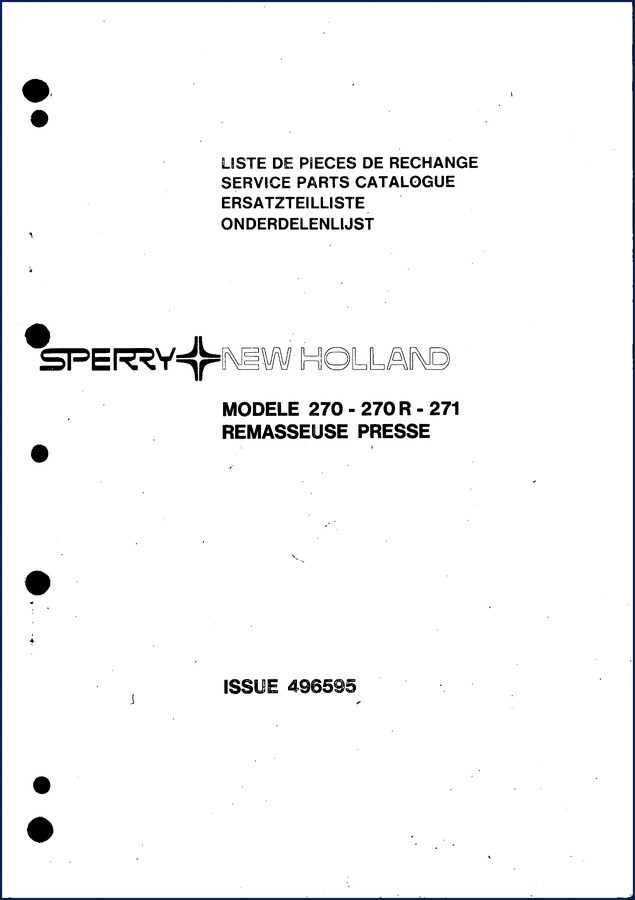 New Holland 270 270 R 271 Parts Catalog factory OEM document cover