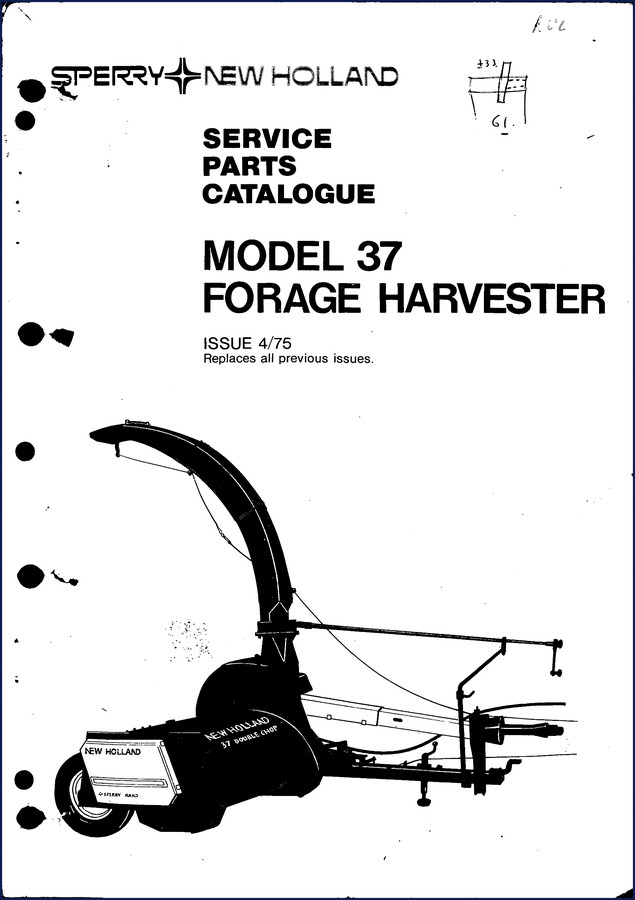 New Holland 37 1975 Parts Catalog cover for 37 Double-Chop Forage Harvester