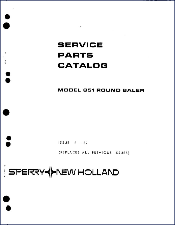 New Holland 851 round baler parts catalog 1982 OEM factory manual cover