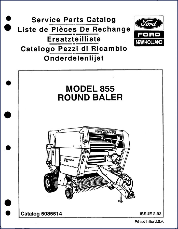 New Holland 855 1993 Parts Catalog cover page