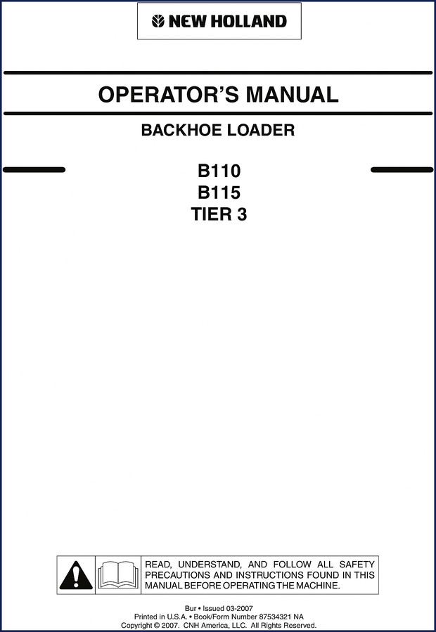 New Holland B110 B115 Service Repair Manual cover