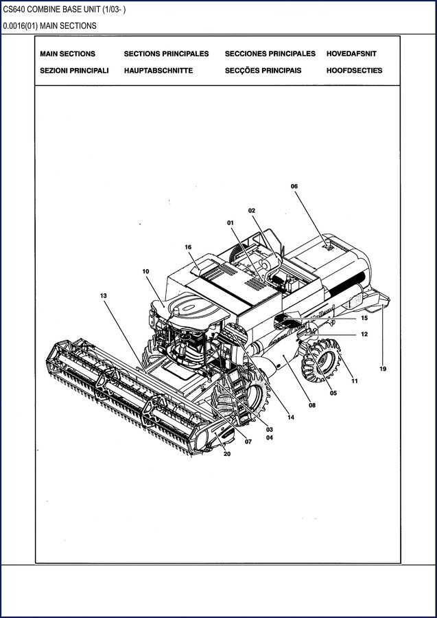 New Holland CS640 Combine Base Unit Parts Catalog - 1264 page OEM factory document