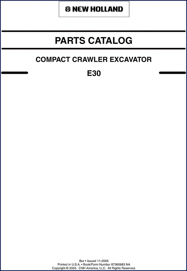 New Holland E30 2005 Parts Catalog cover page