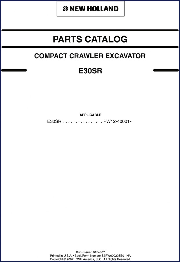 New Holland E30SR 2007 Parts Catalog cover page