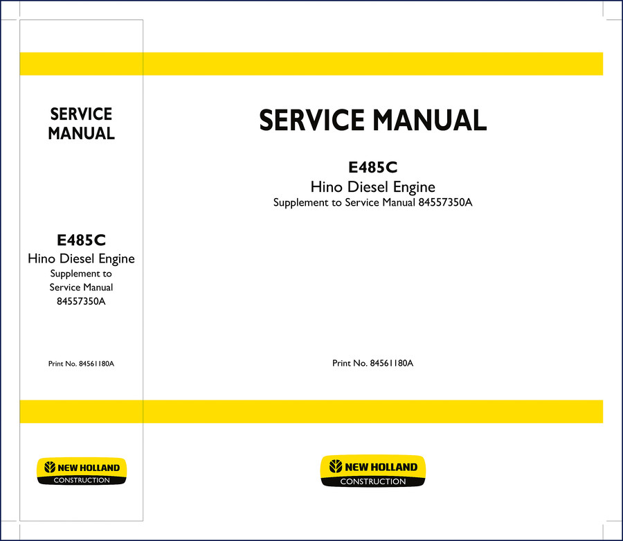 New Holland E485C Service Manual cover - 437 page OEM factory repair manual for Hino diesel engine