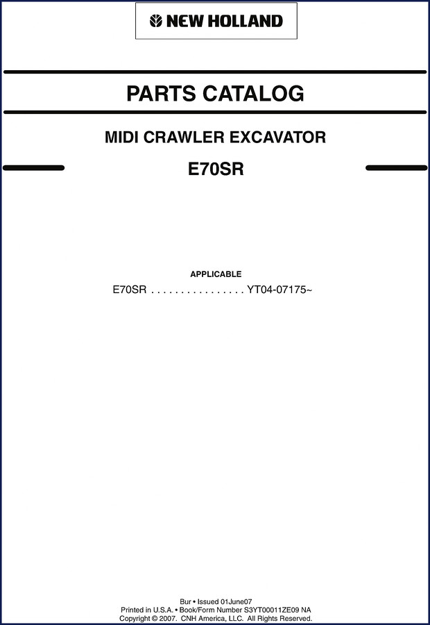 New Holland E70SR 2007 Parts Catalog cover image