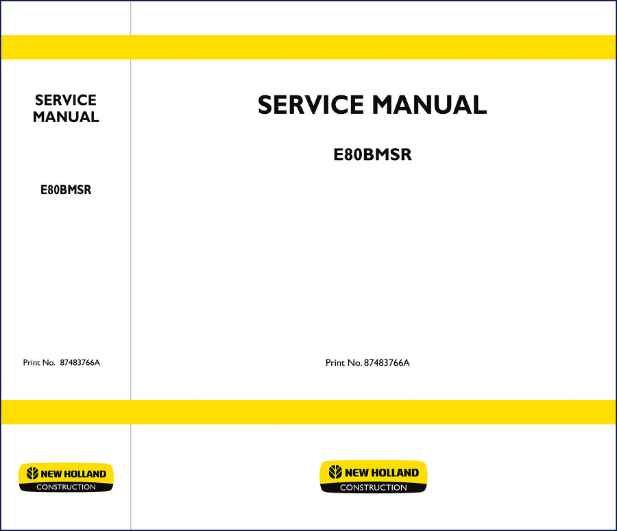 New Holland E80BMSR Service Manual cover page showing model and print number 87483766A