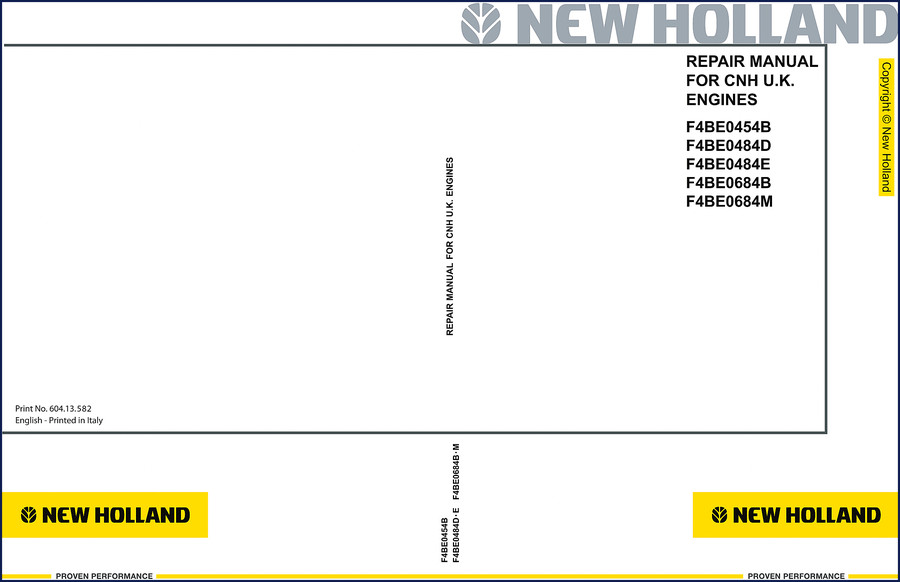 New Holland F4BE0454B F4BE0484D F4BE0484E F4BE0684B F4BE0684M Repair Manual 209 pages cover