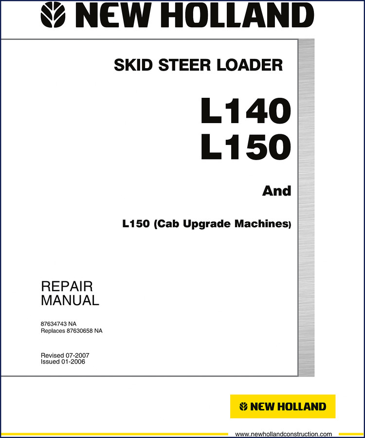New Holland L140 L150 2007 Service Repair Manual front cover - OEM factory document