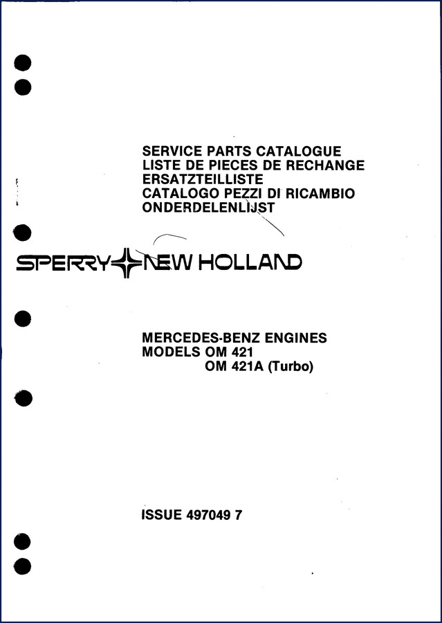 New Holland OM 421 OM 421A Parts Catalog cover page with fuel filter diagram