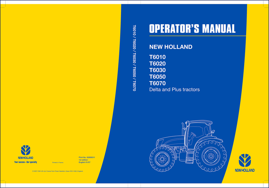 New Holland T6010-T6070 2010 Technical Manual cover showing tractor model and manual title