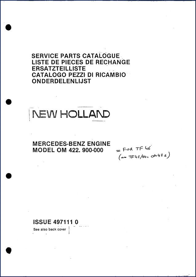 New Holland TF46 TF42 TF44 parts catalog cover - OEM factory specification manual
