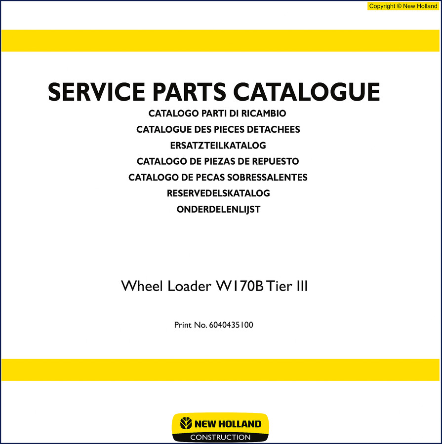 New Holland W170B Parts Catalog 882 pages factory OEM cover