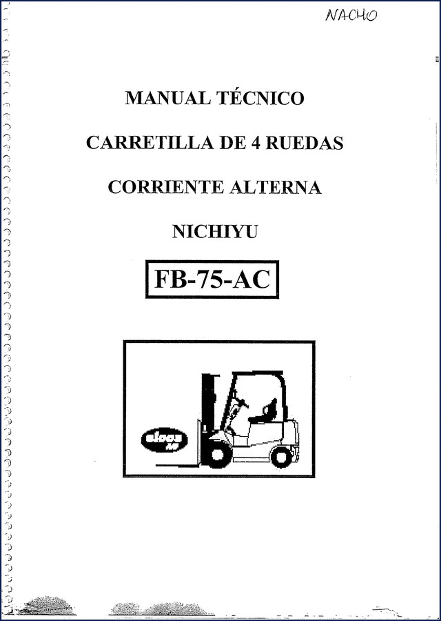 Nichiyu FB-75-AC Technical Manual cover page showing forklift illustration