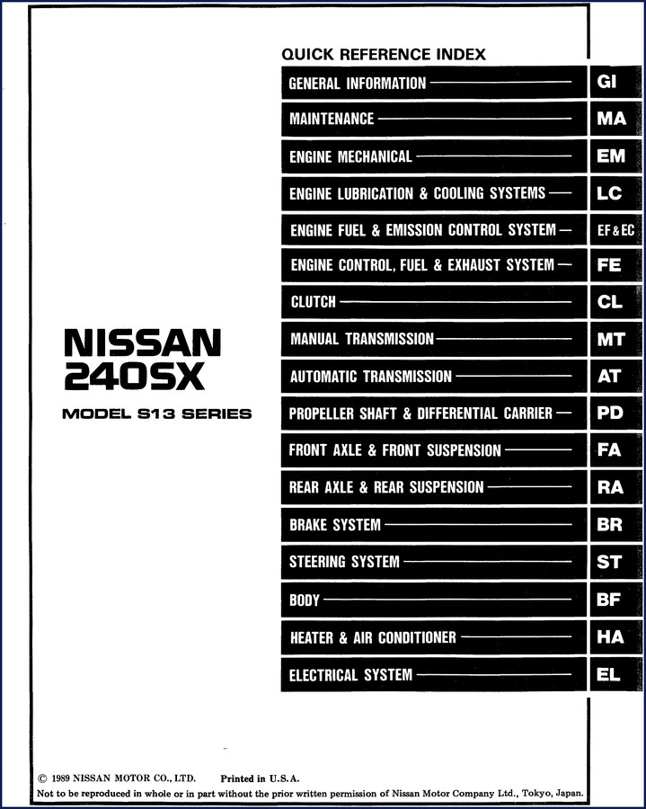1989 Nissan 240SX OEM Service Manual cover - 964 pages factory repair guide