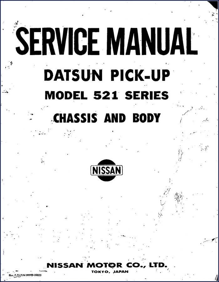 1971 Nissan 521 Pickup Service Manual cover showing Datsun pick-up chassis and body