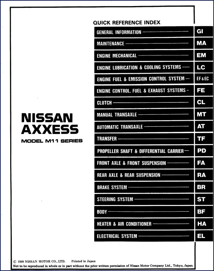 1989 Nissan Axxess Service Manual cover, OEM factory document 914 pages