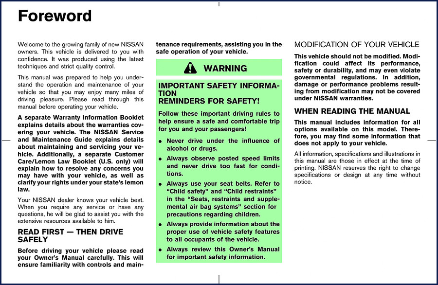 Nissan Motor Murano User Manual cover – 2003 model year factory document, 265 pages