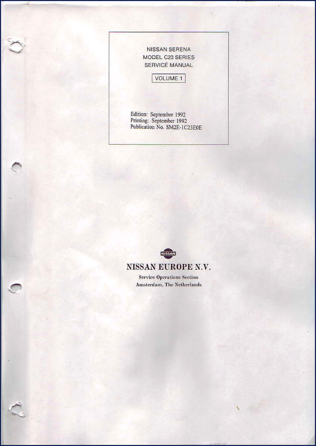 1992 Nissan Serena Service Manual factory cover page