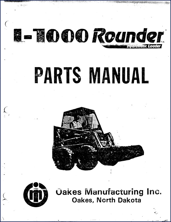 Oakes Manufacturing L-1000 Parts Catalog cover – 40-page OEM factory parts manual with loader and engine breakdowns