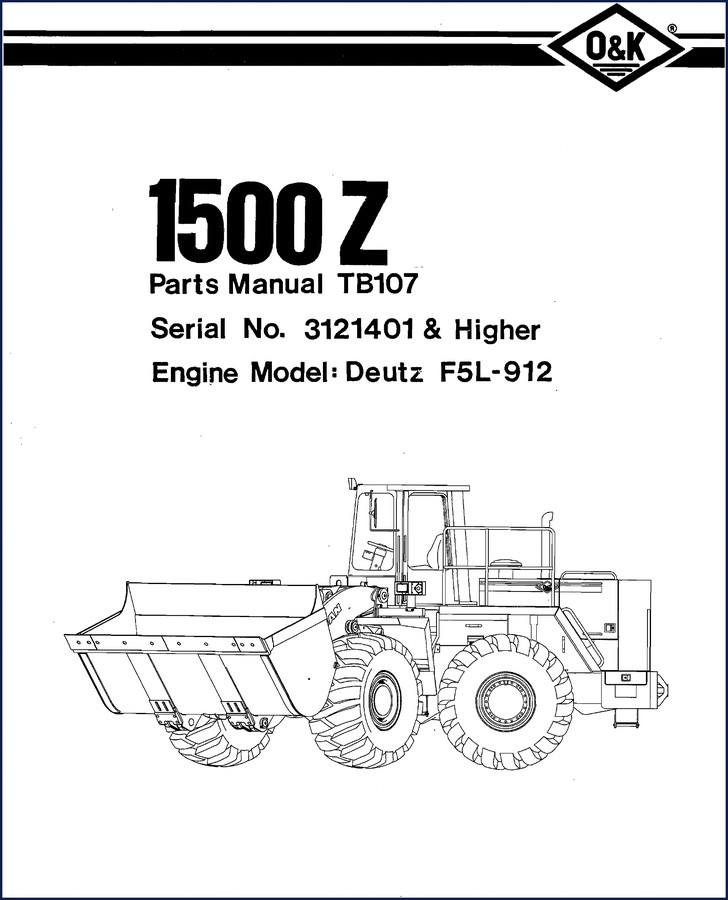 O&K 1500 Z Parts Catalog cover – factory OEM manual for Trojan loader, 421 pages, 1988 revision