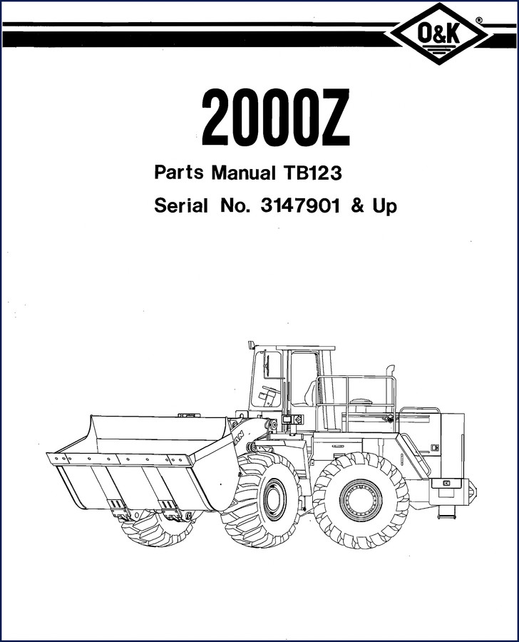 O&K 2000Z 1989 Parts Catalog cover showing loader and manual type