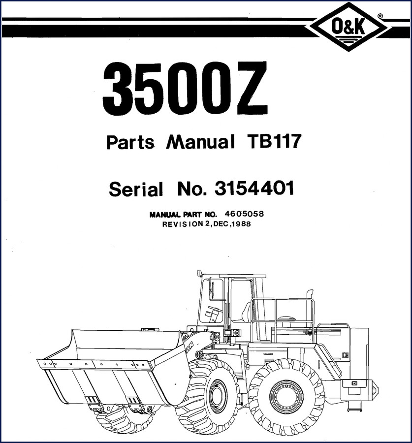 O&K 3500Z 1988 Parts Catalog – OEM factory parts manual cover showing model 3500Z, Trojan Industries