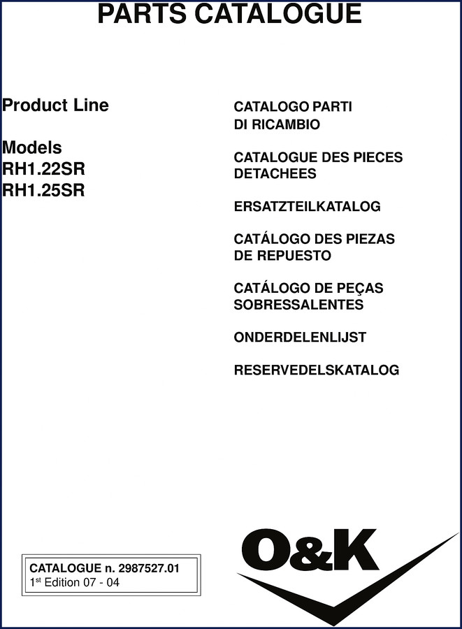 O&K RH1.22SR and RH1.25SR 2004 Parts Catalog cover - factory OEM document