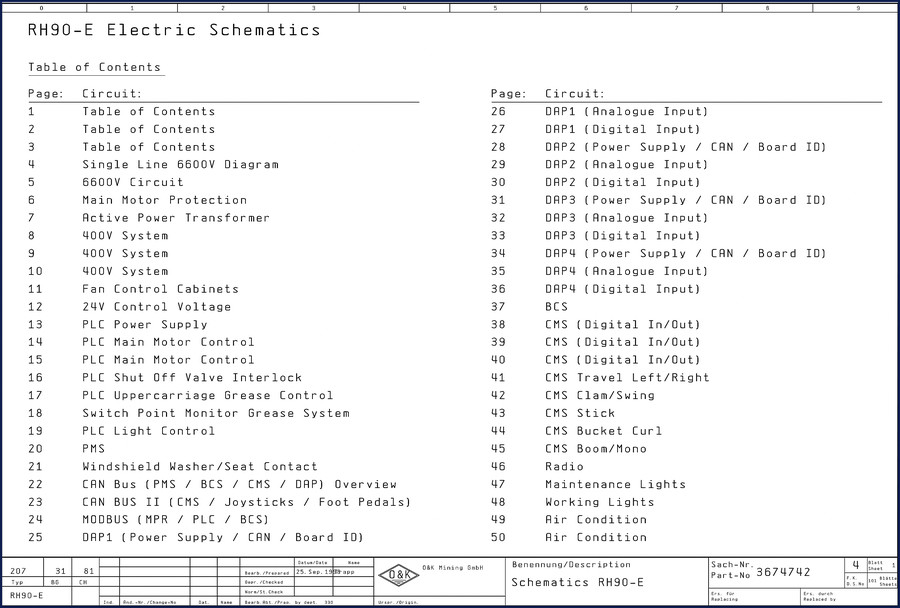 1998 O&K RH90-E Electrical Schematic cover page showing wiring diagram layout