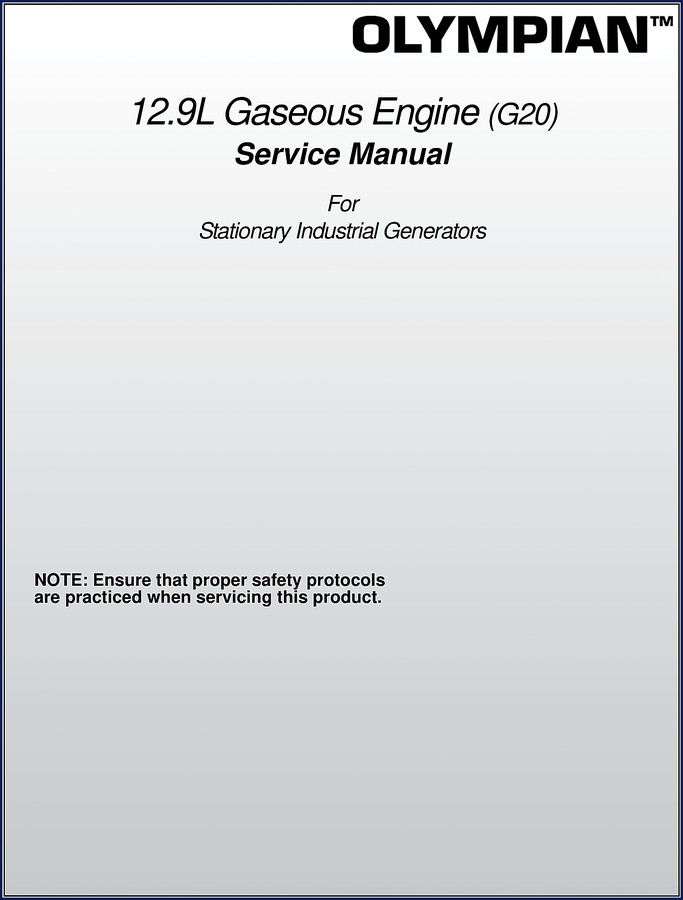 Olympian 12.9L Gaseous Engine Service Manual cover – 70 pages factory repair guide for stationary generators
