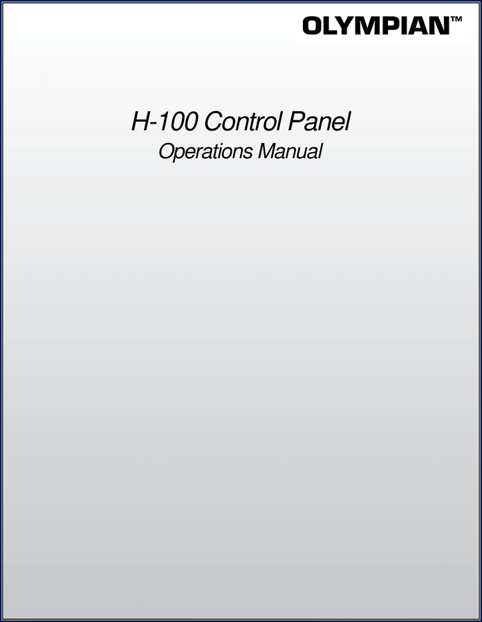 Olympian H-100 Control Panel Operators Manual - 88 pages OEM factory specification document