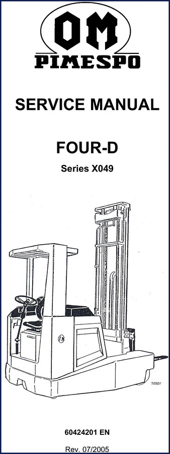 OM Pimespo FOUR-D 2005 Service Manual cover showing forklift series X049