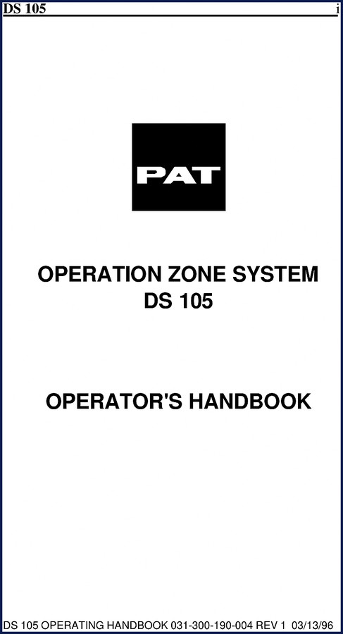 Cover of PAT DS 105 1996 User Manual - Operator's Handbook