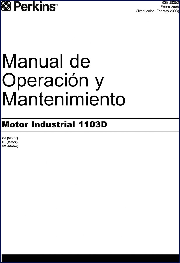 Perkins 1103D 2008 Workshop Manual cover showing engine diagram and model designation