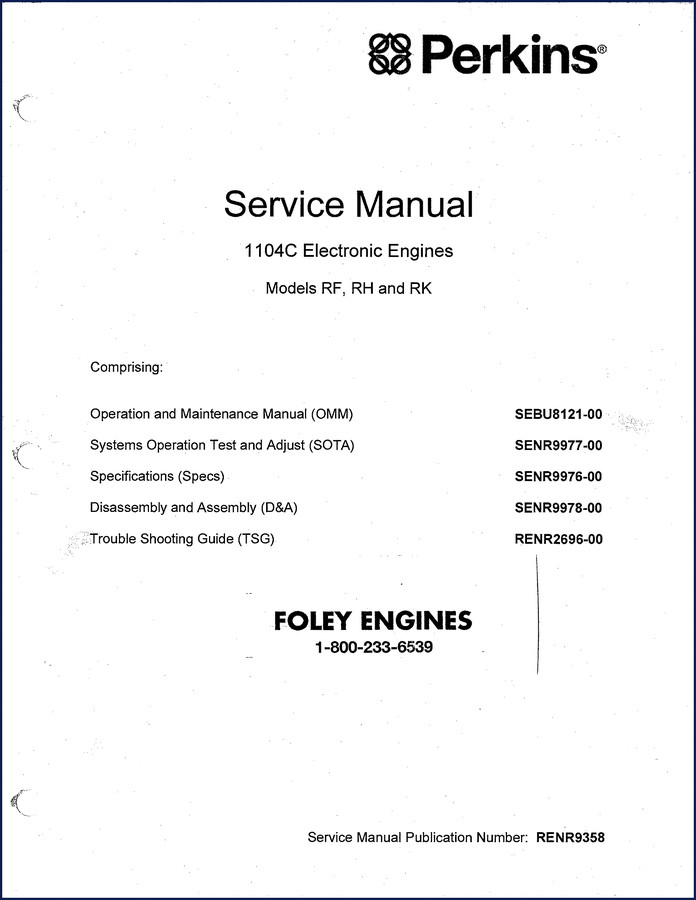 Perkins 1104C Electronic Engines Service Manual – OEM 512-page shop manual cover